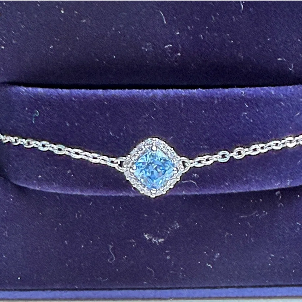 Swarovski Angelic Blue Cushion Cut Bolo Bracelet w/ Original Presentation Box